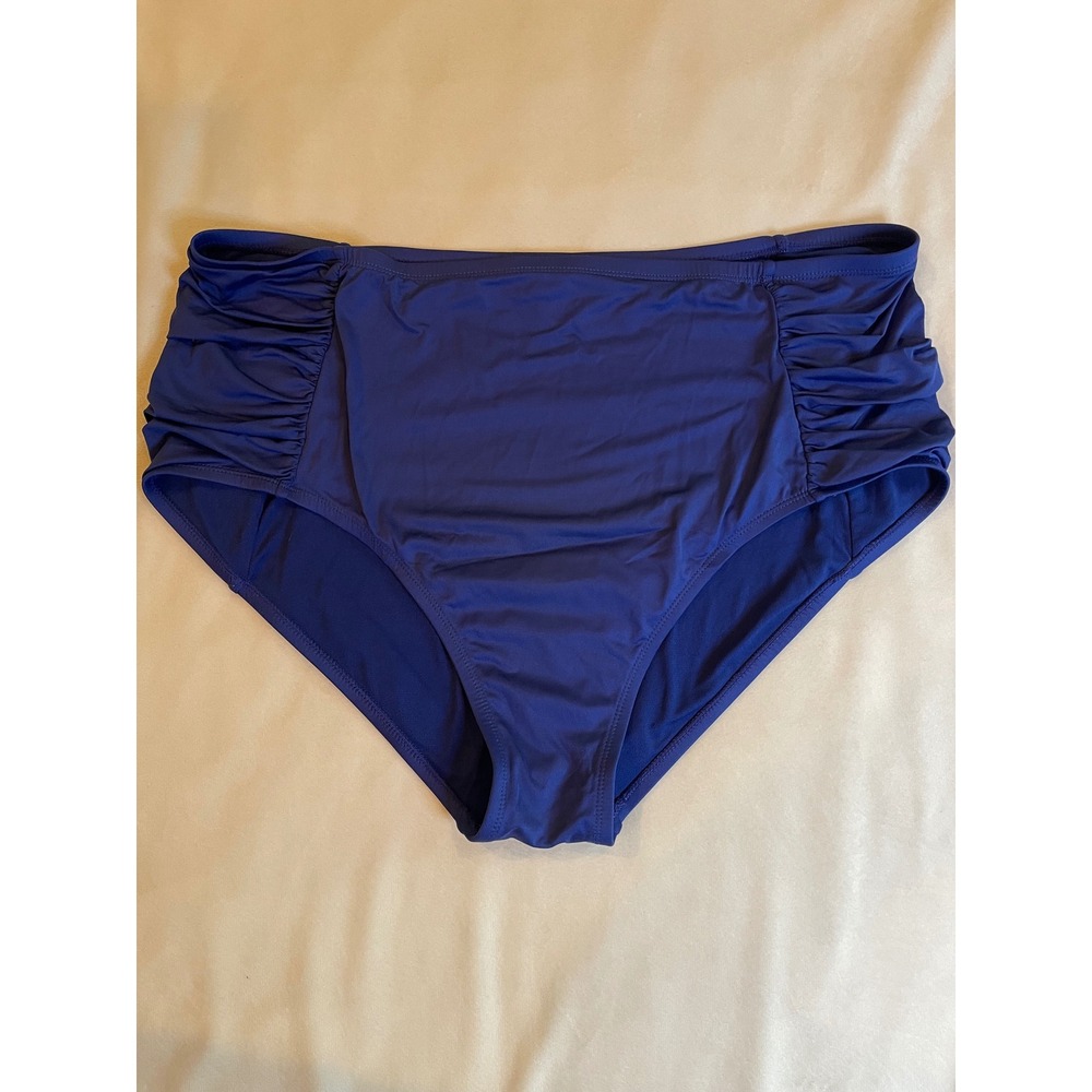 Apt. 9 Womens Navy Blue Ruched High Waisted Bikini Bottoms Size 2X Full Coverage